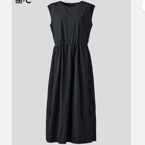 Uniqlo Women's Gathered Sleeveless Dress, Black Nylon, XS